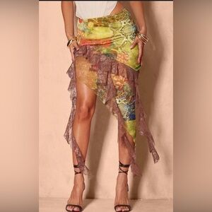 PrettyLittleThing Multicolor Asymmetrical Mini Skirt - NWT